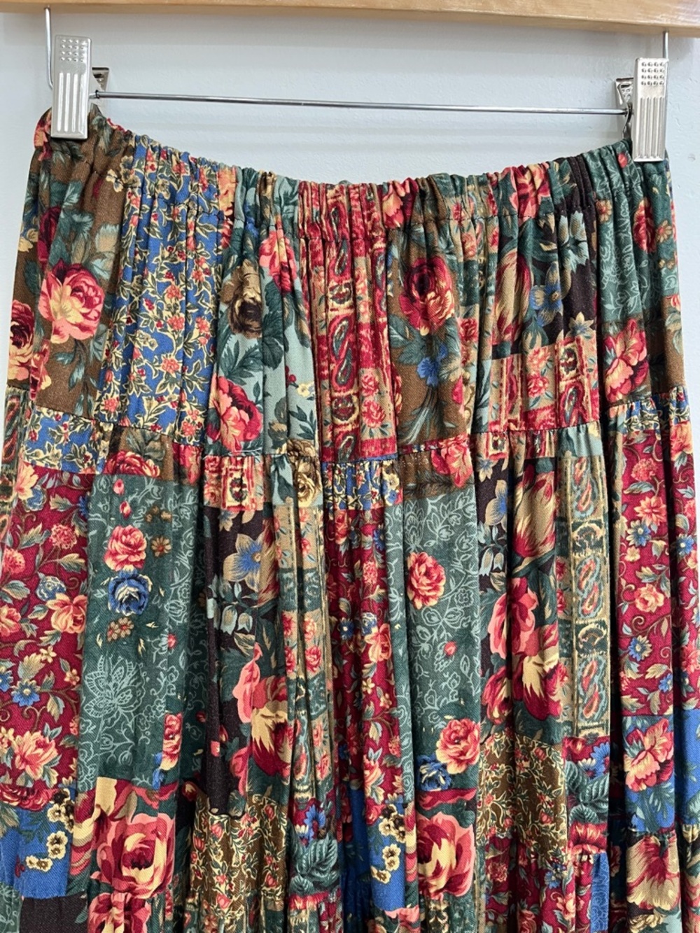 Handmade vintage patchwork wallpaper floral tiered midi skirt bohemian boho - Picture 7 of 9